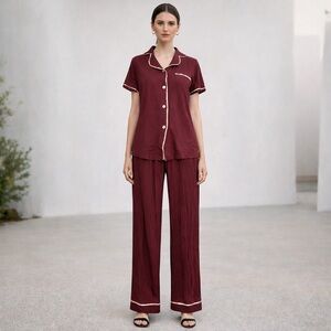 Cosabella Burgundy Purple Pajama PJ Set Short Sleeve Top and Bottom Size Medium
